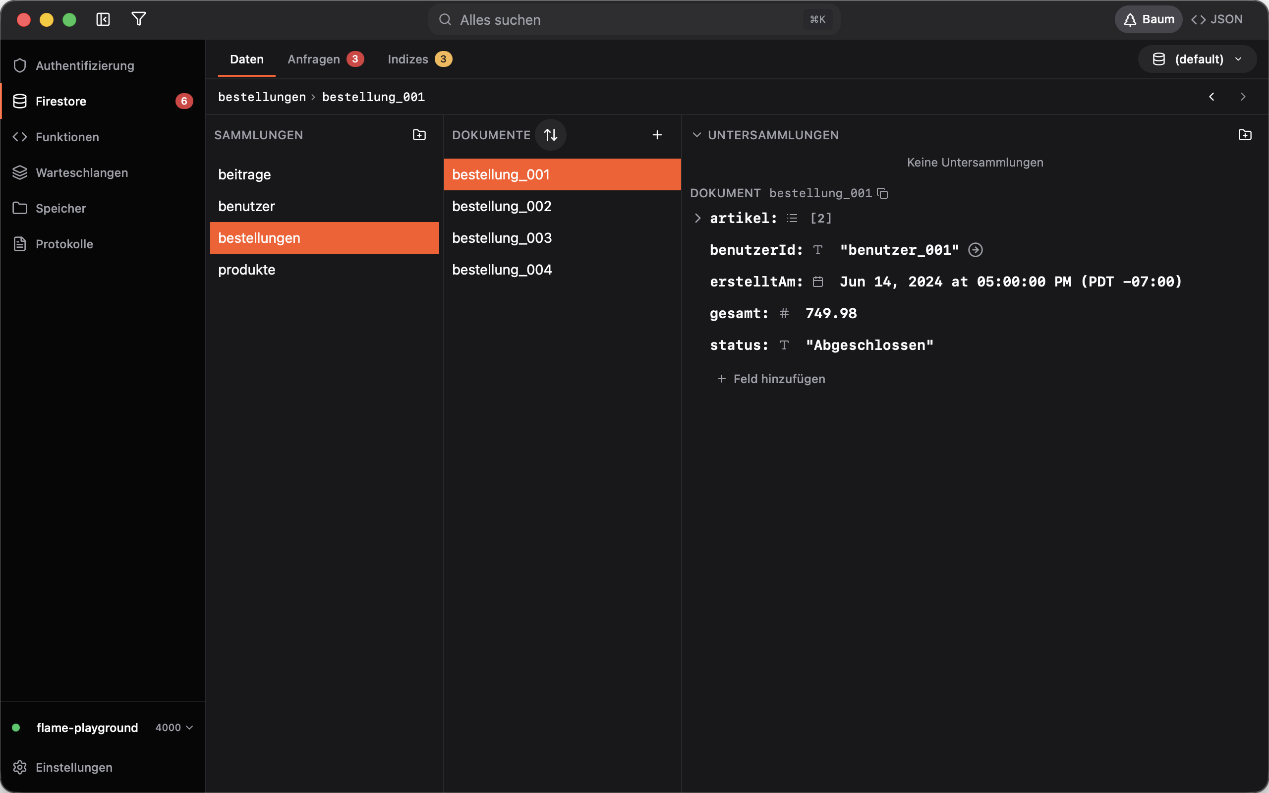 Firestore screenshot