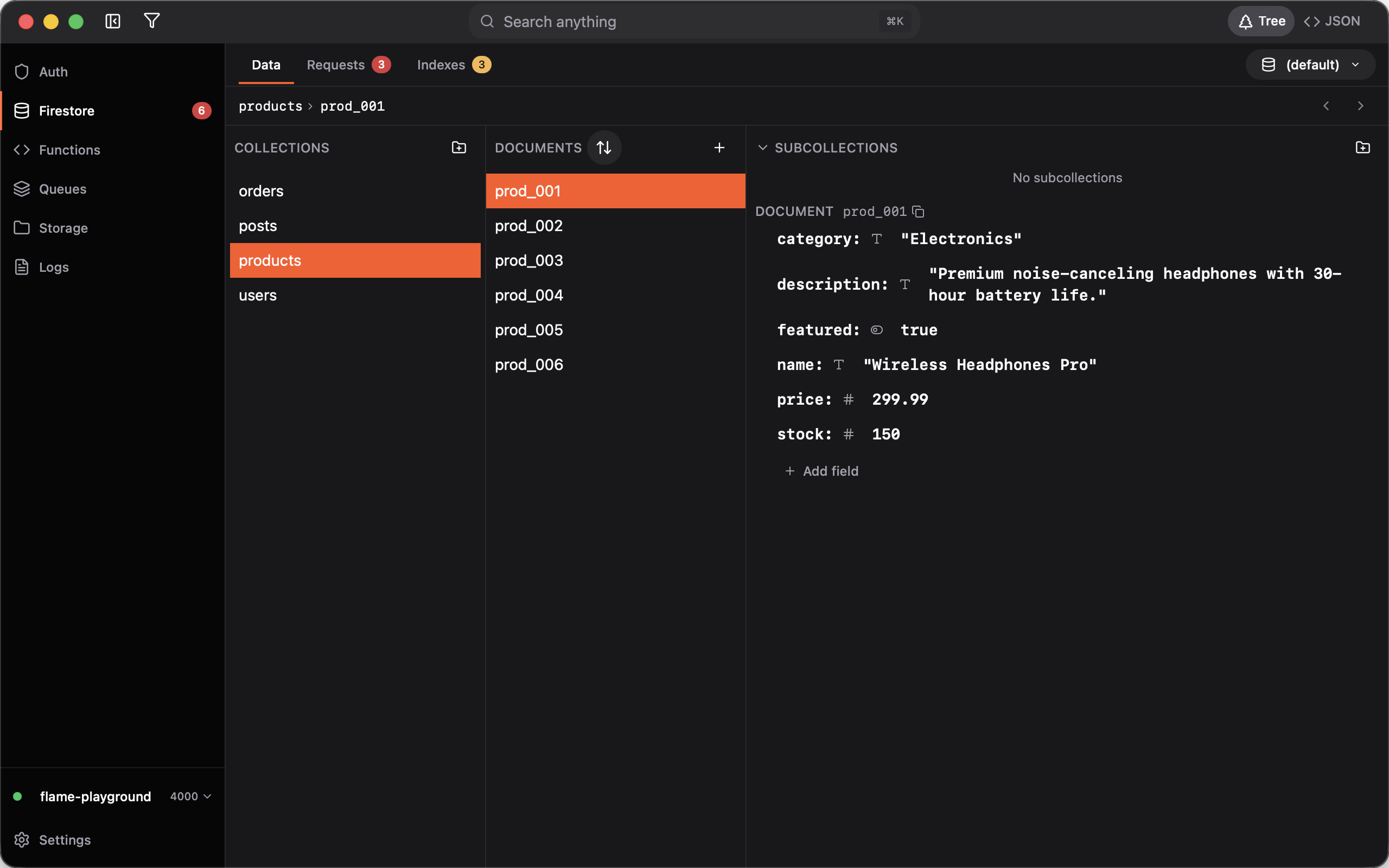 Firestore screenshot