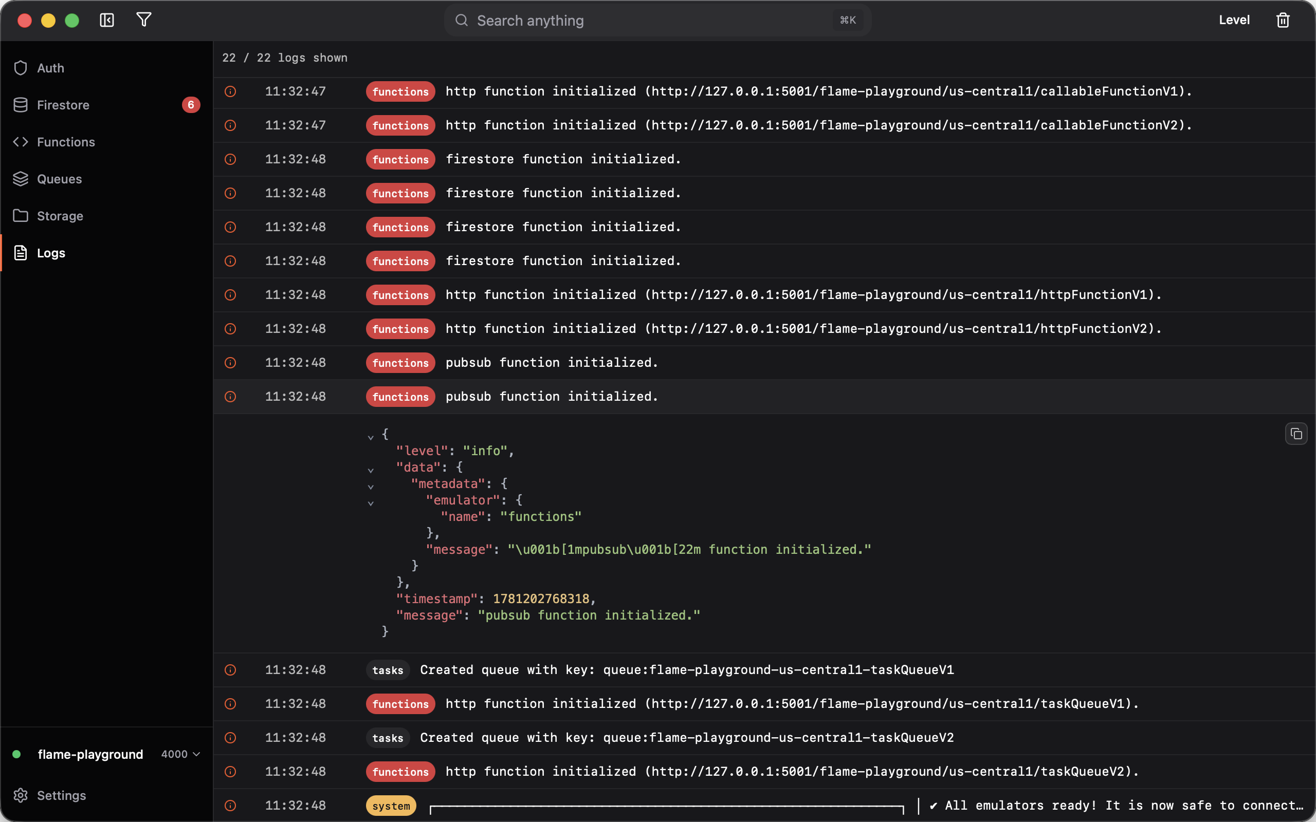 Emulator logs