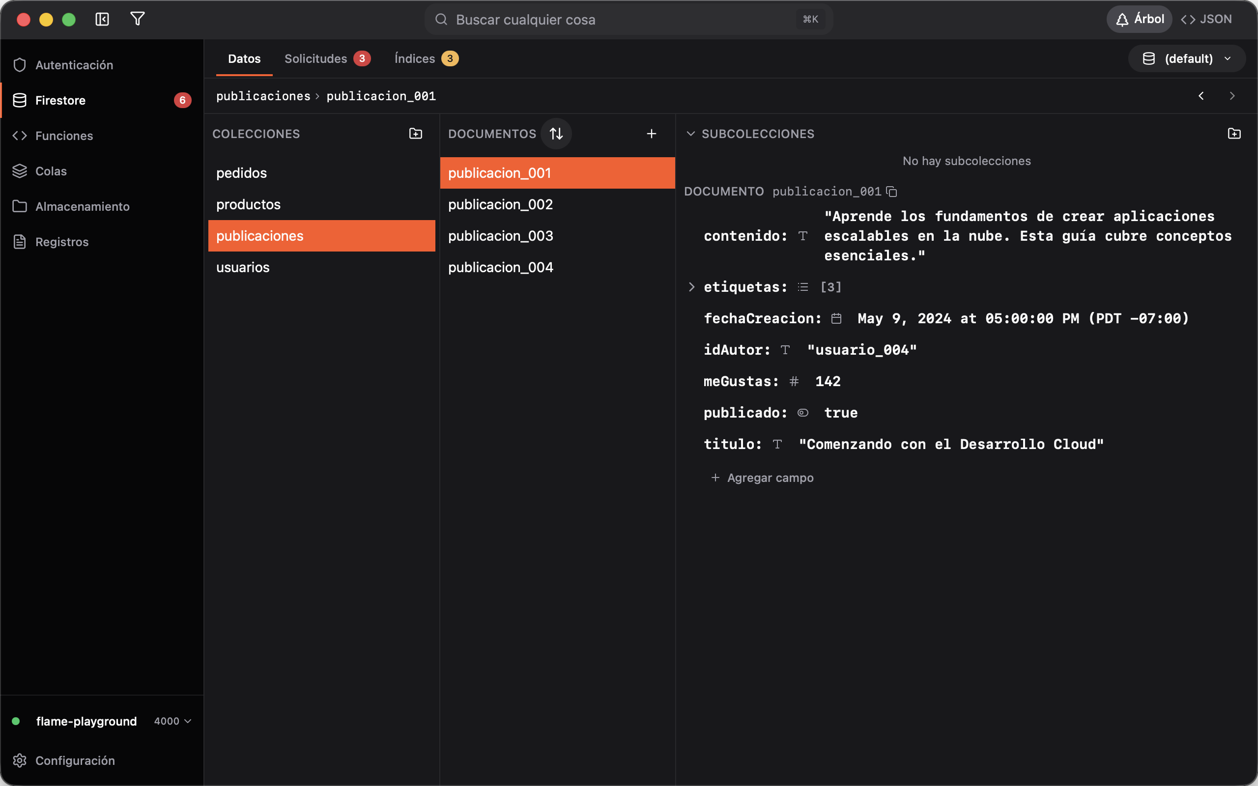 Firestore screenshot