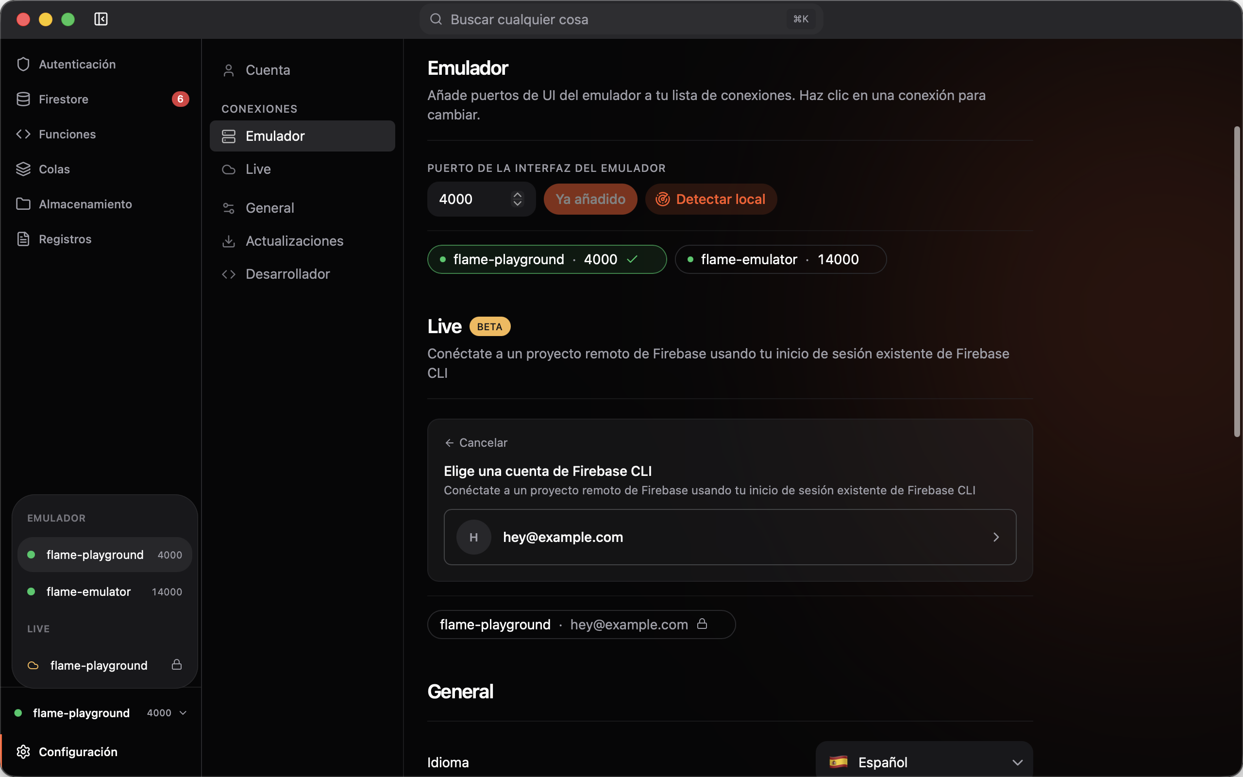 Selector de proyectos