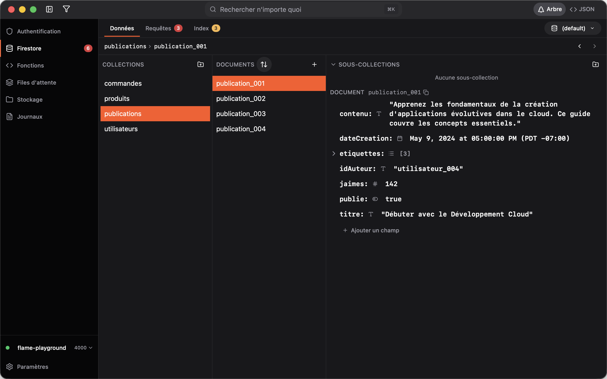 Firestore screenshot