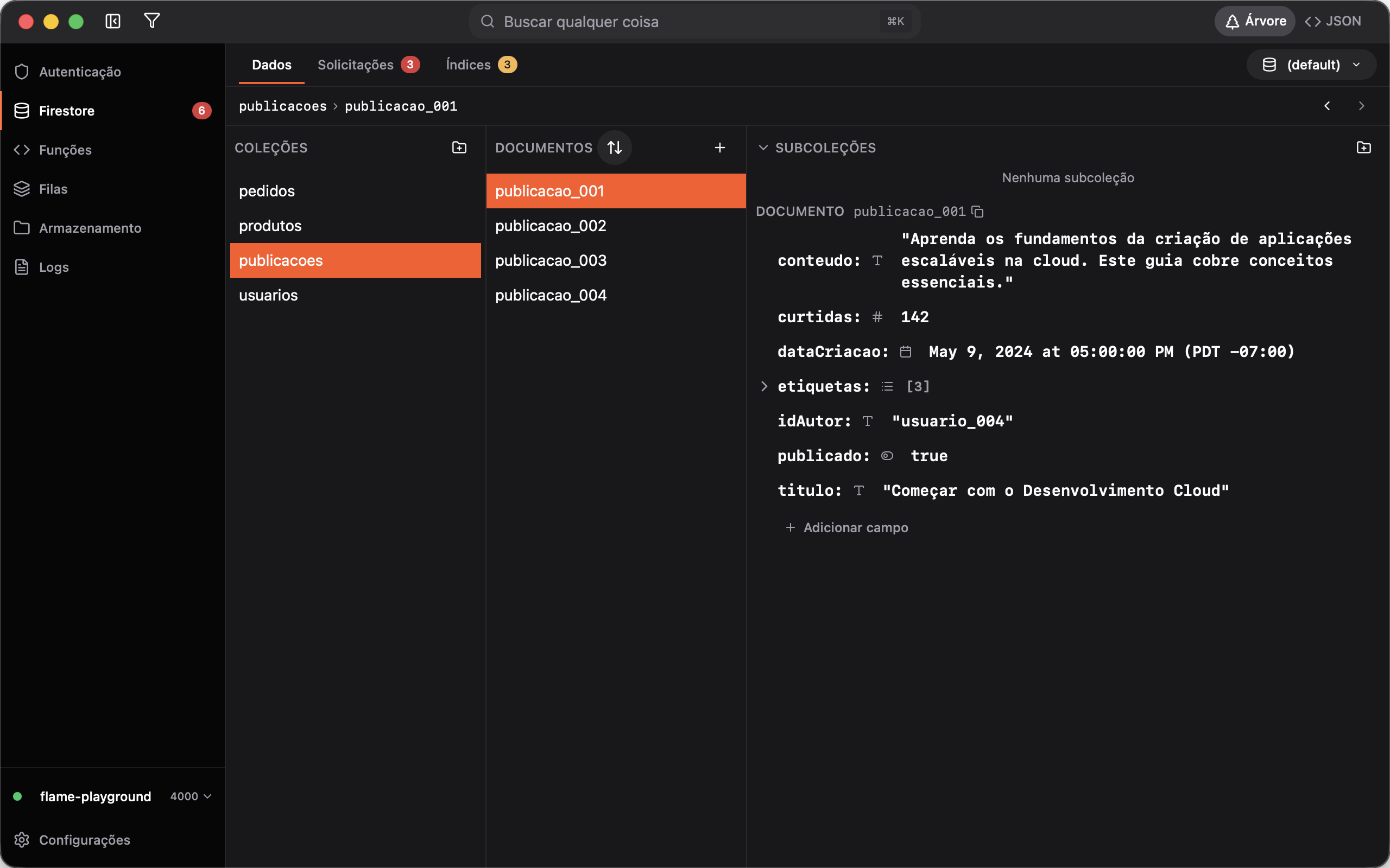 Firestore screenshot
