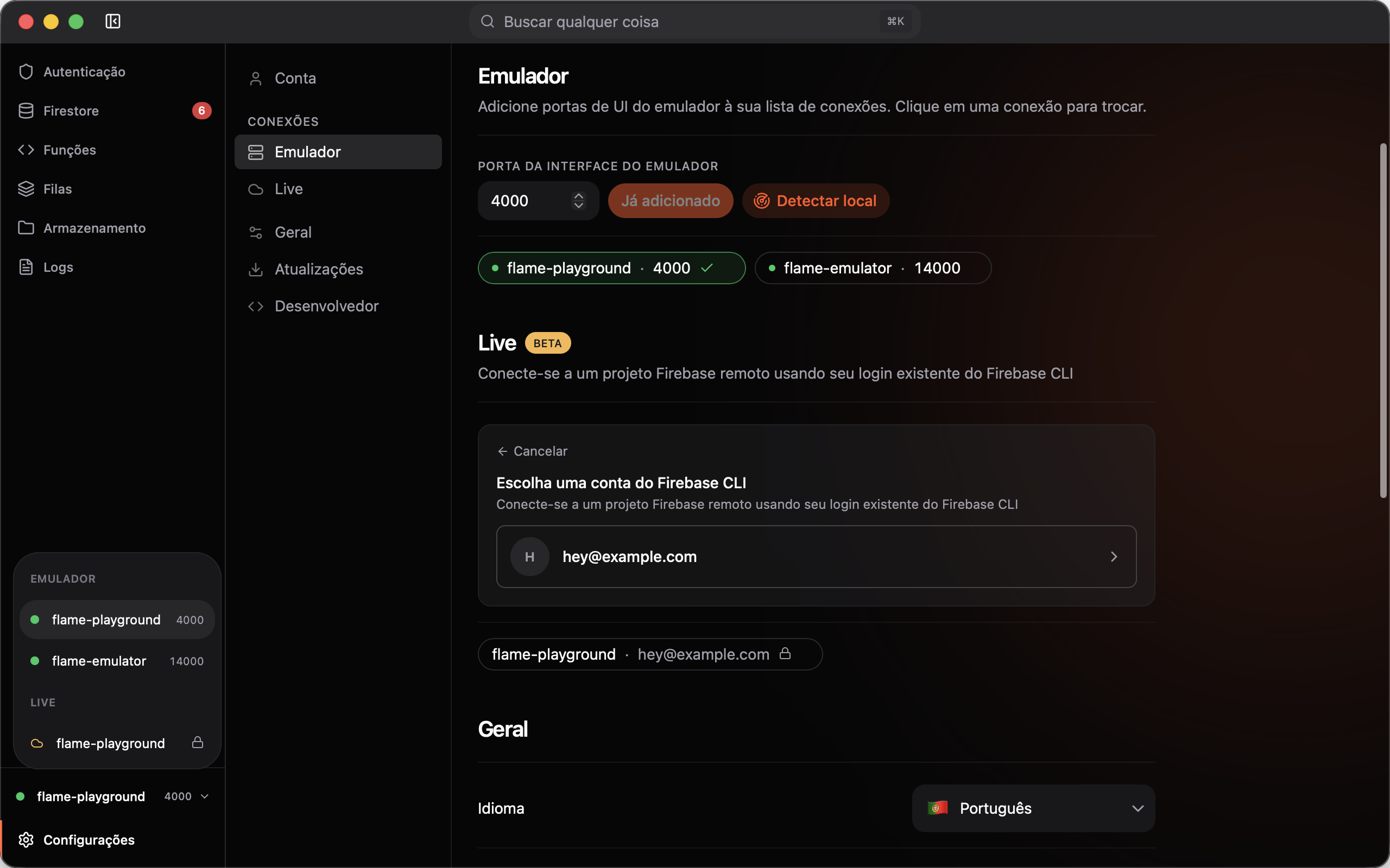 Seletor de projetos